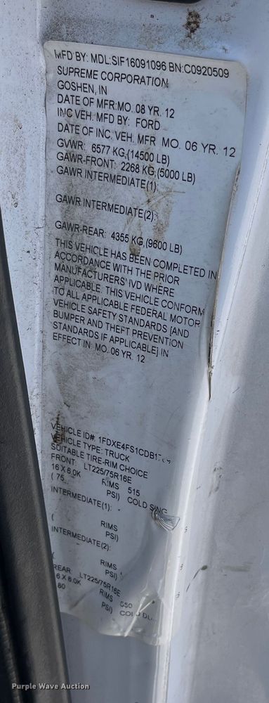 image for item ED2306 2012 Ford E450 box truck