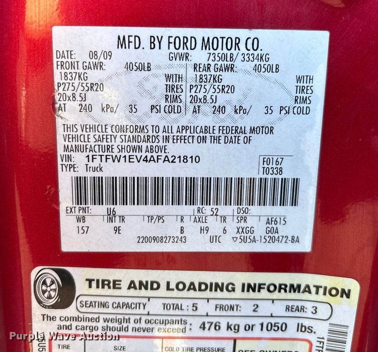 image for item ED2342 2010 Ford F150 SuperCrew pickup truck