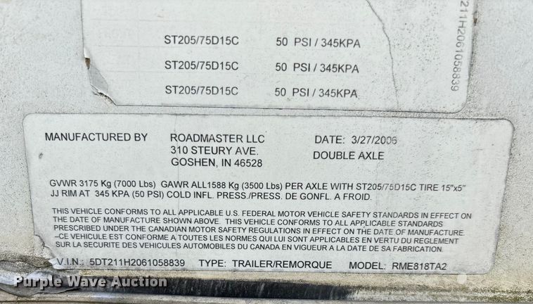image for item ED2345 2006 Roadmaster RME818TA2 enclosed cargo trailer