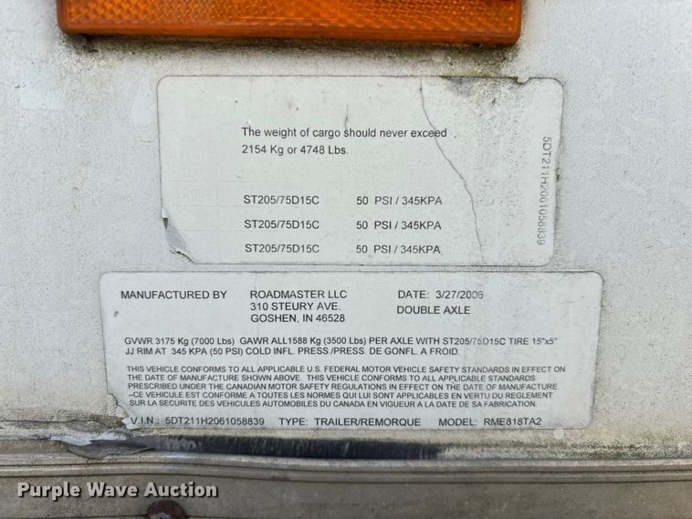 image for item ED2345 2006 Roadmaster RME818TA2 enclosed cargo trailer