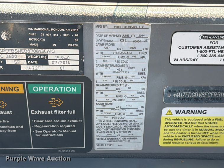 image for item ED5984 2014 Freightliner Giro 3600 coach bus