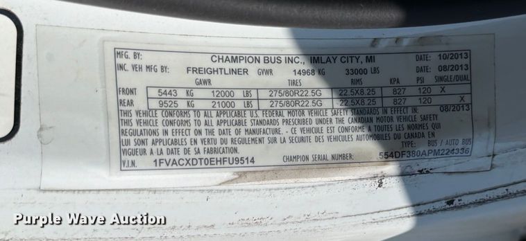 image for item ED5986 2014 Freightliner Business Class M2 prisoner transport bus