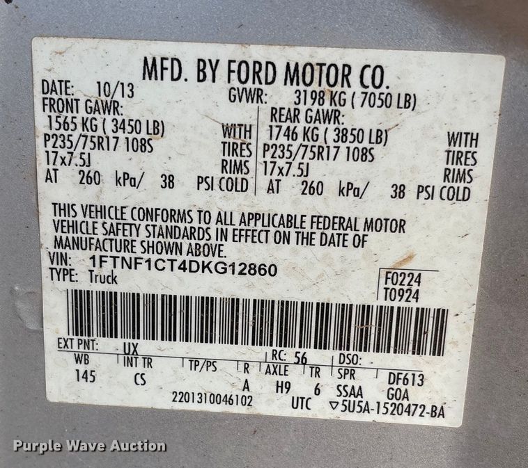 image for item EF6174 2013 Ford F150 XL pickup truck