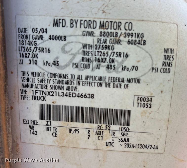 image for item EF6175 2004 Ford F250 Super Duty SuperCab pickup truck