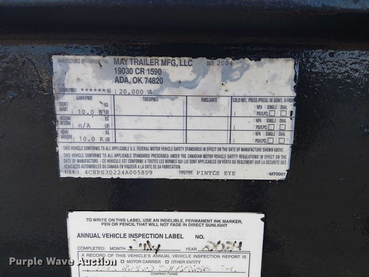 image for item EG1691 2004 May Trailer Mfg. LLC flatbed trailer