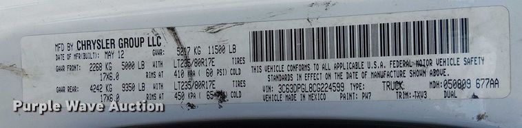 image for item EG1693 2012 Dodge Ram 3500 flatbed truck