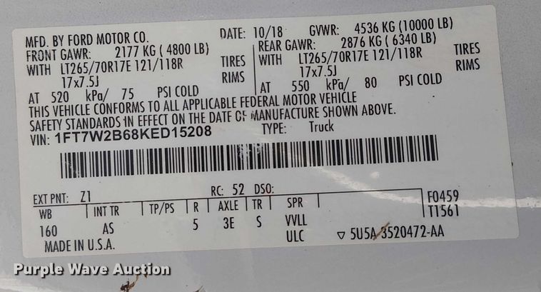 image for item EG1694 2019 Ford F250 Super Duty XL Crew Cab pickup truck