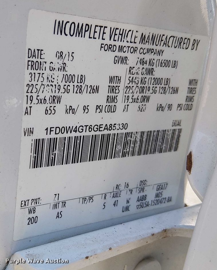 image for item EG1695 2016 Ford F450 Super Duty XL utility / service truck