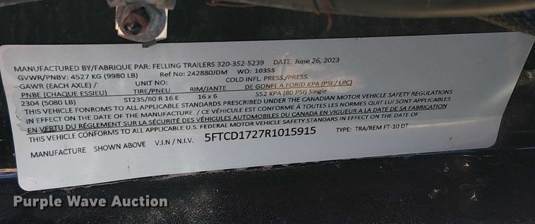 image for item EG1709 2024 Felling FT10DT dump trailer