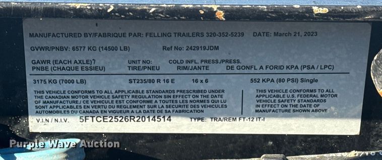 image for item EG1718 2024 Felling Trailer FT-12-YI-I tilt deck equipment trailer