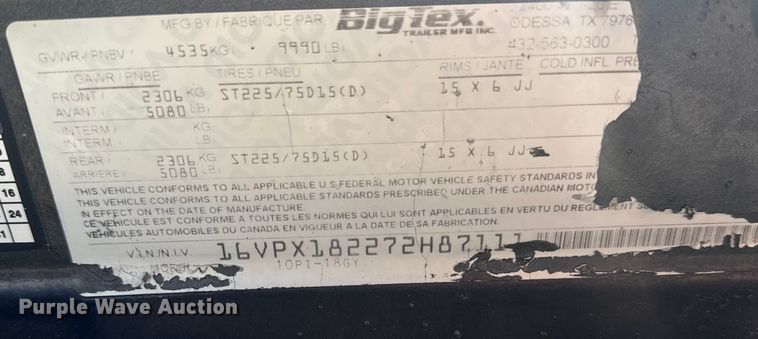 image for item EG1727 2007 Big Tex utility trailer