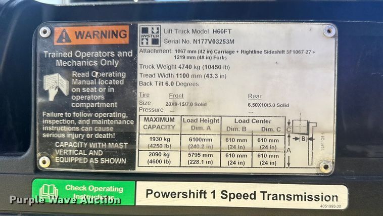 image for item EG1728 2014 Hyster H60FT forklift