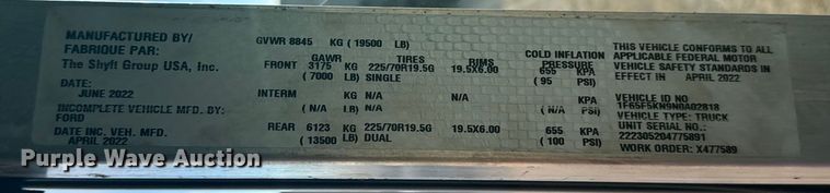 image for item EG1735 2022 Ford Utilimaster delivery truck