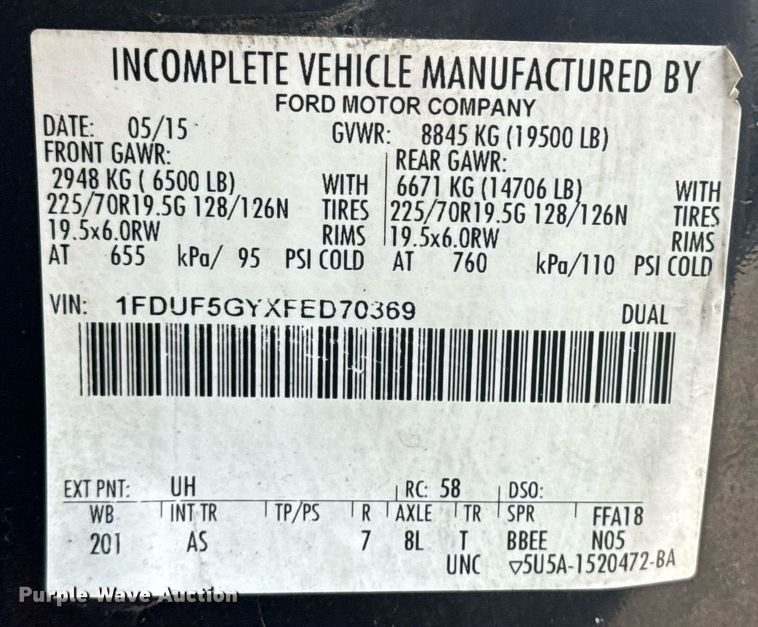 image for item EG5981 2015 Ford F550 box truck