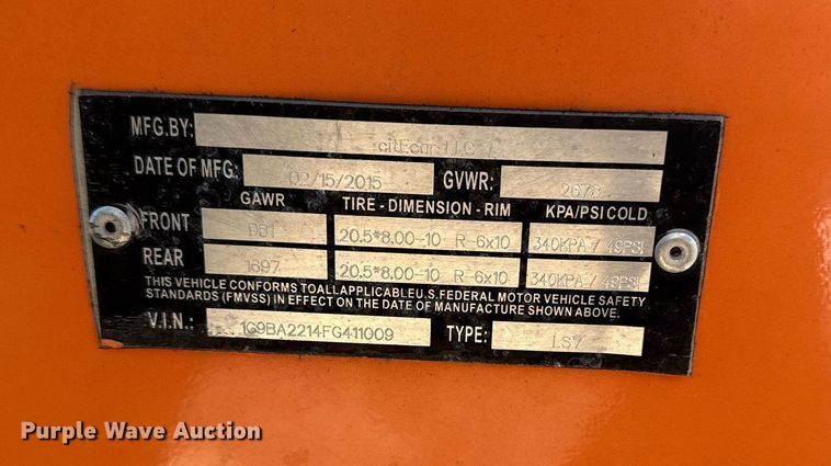 image for item EG6073 2015 CitECar LSV2P utility vehicle