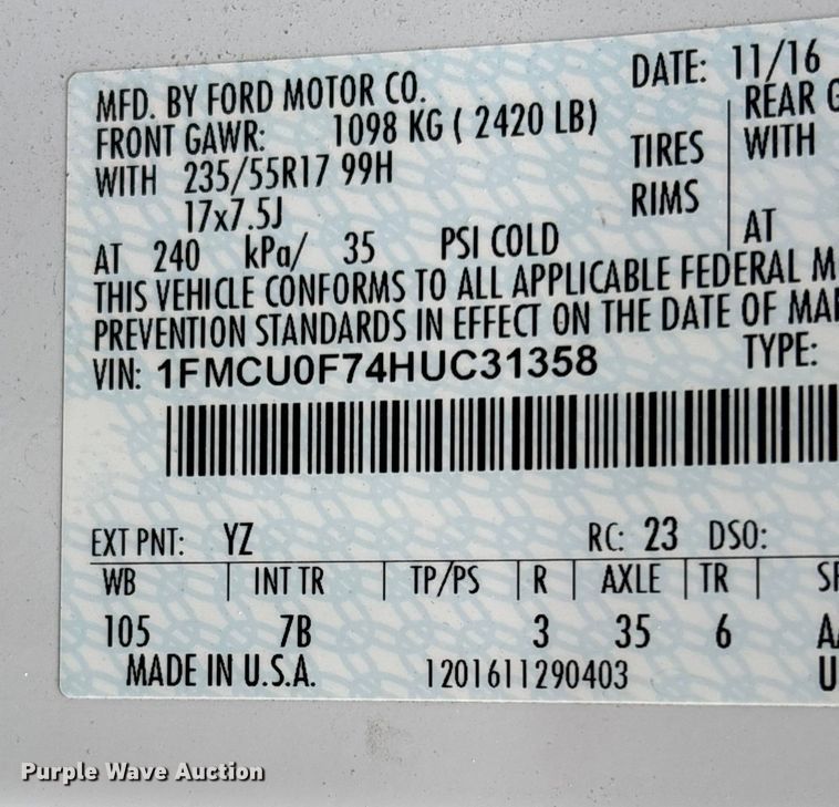 image for item EJ7701 2017 Ford Escape SUV