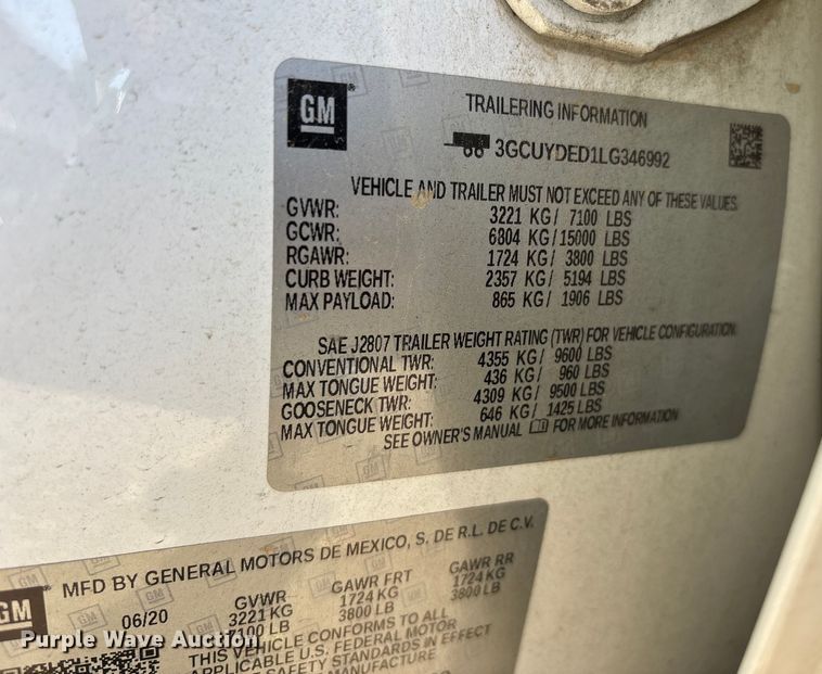 image for item EJ7703 2020 Chevrolet Silverado 1500 LT Crew Cab pickup truck