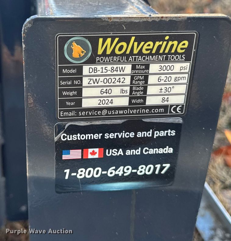 image for item EM2486 2024 Wolverine DB-15-84W skid steer dozer blade