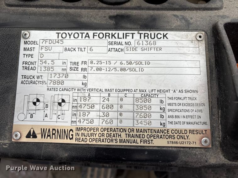 image for item EM6149 2007 Toyota 7FDU45 forklift