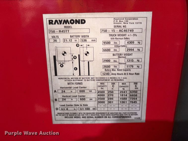 image for item EM6157 Raymond 750-R45TT forklift