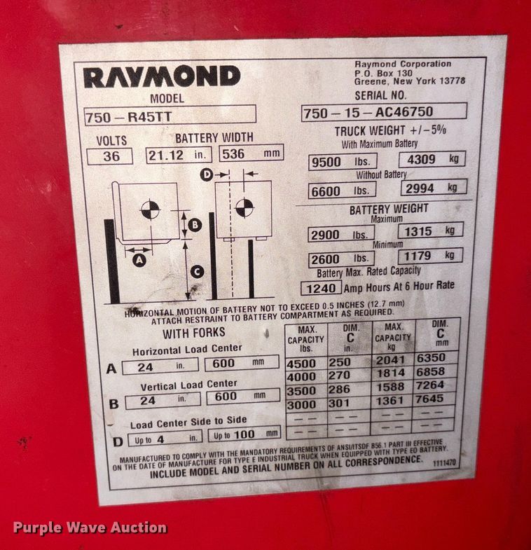 image for item EM6158 Raymond 750 - R45TT forklift