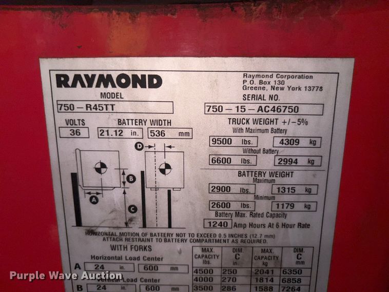 image for item EM6158 Raymond 750 - R45TT forklift