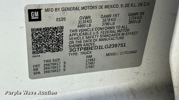 image for item EM8476 2020 GMC Sierra 1500 Crew Cab pickup truck