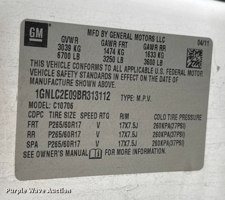 image for item EN0638 2011 Chevrolet Tahoe Police SUV