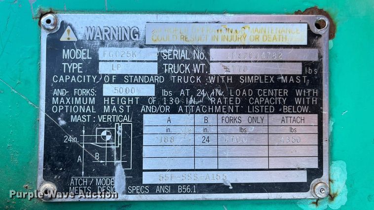 image for item EN5715 2001 Mitsubishi FGC25K forklift