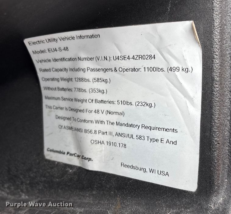 image for item EN5734 Columbia EU4-S-48 golf cart