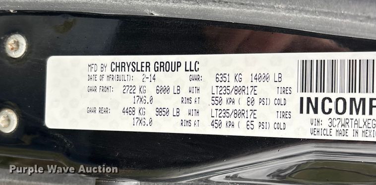 image for item EN5747 2014 RAM 3500 flatbed pickup truck