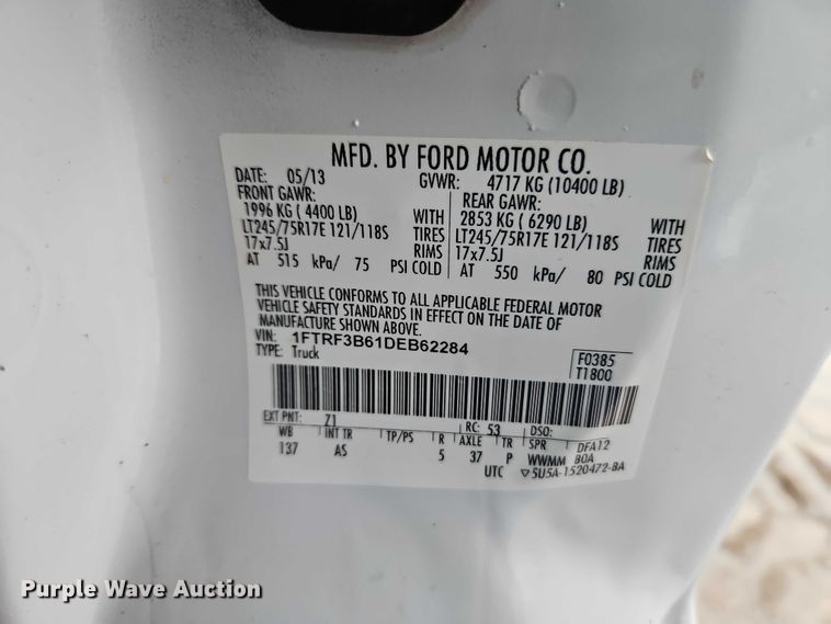 image for item EO4741 2013 Ford F350 Super Duty XL pickup truck cab and chassis