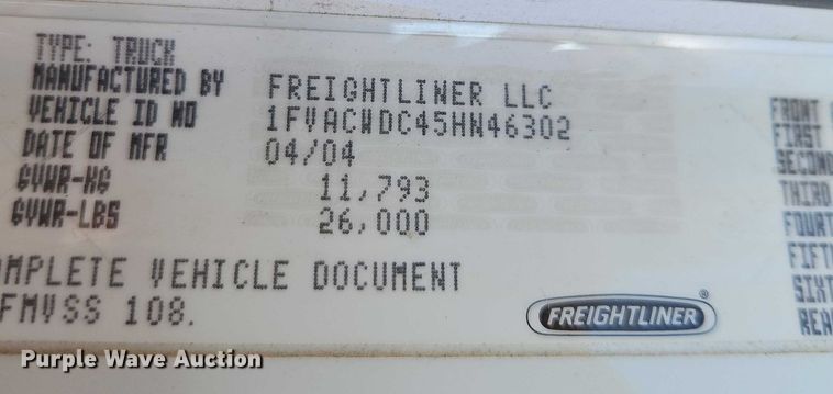 image for item EO4789 2005 Freightliner Business Class M2 box truck