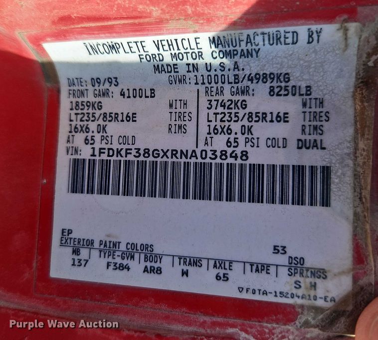 image for item EO4799 1994 Ford F350 bale bed pickup truck