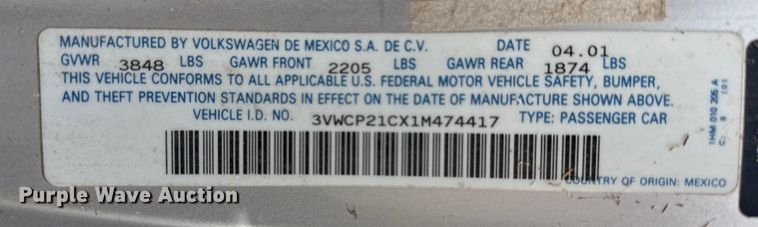 image for item EP0937 2001 Volkswagen New Beetle 