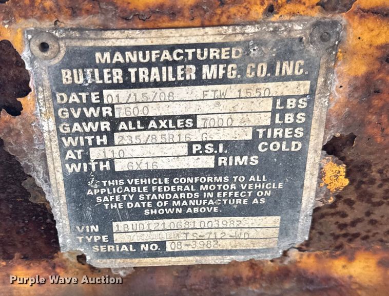 image for item ER0217 2008 Butler tilt deck utility trailer