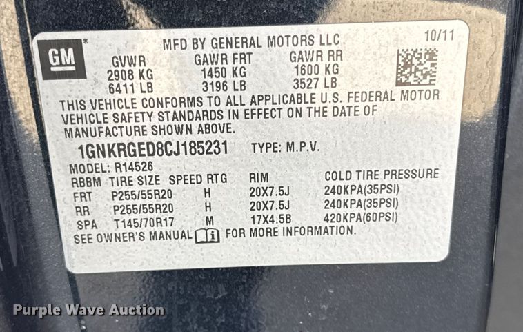 image for item ER0254 2012 Chevrolet Traverse SUV