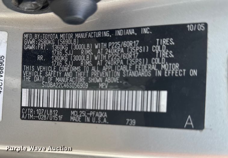 image for item ER2451 2006 Toyota Sienna van