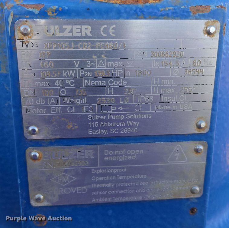 image for item ES2535 Sulzer XFP105J-CB2-PE860/4 pump