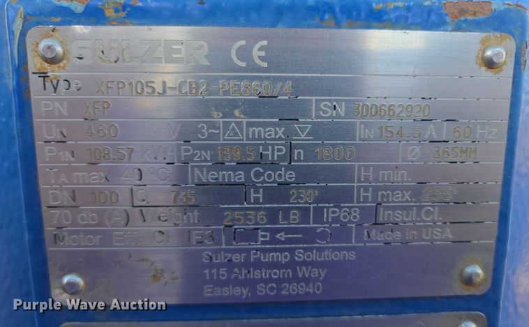 image for item ES2535 Sulzer XFP105J-CB2-PE860/4 pump