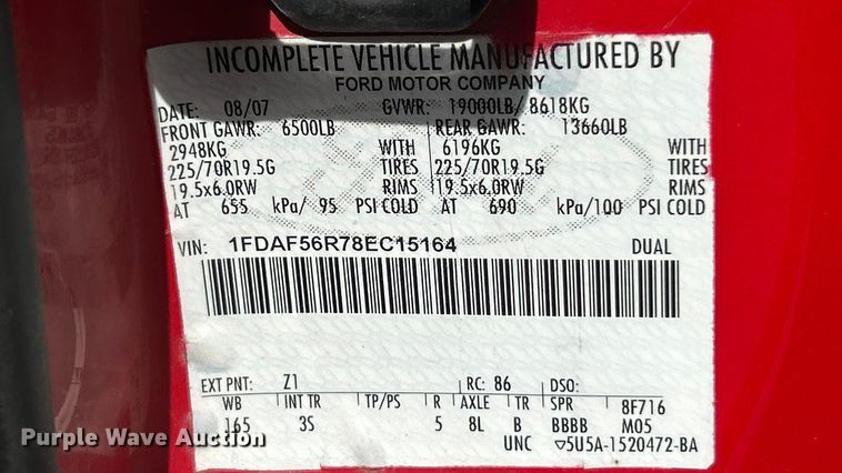 image for item ET3323 2008 Ford F550 truck cab and chassis