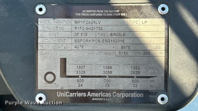 image for item ET3365 2016 UniCarriers PF50 forklift