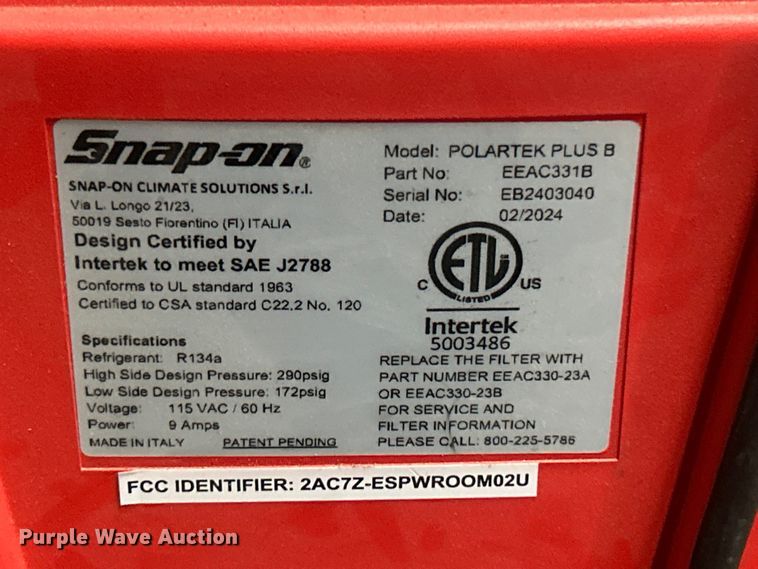 image for item ET6558 Snap-On Polartek-Plus refrigerant recovery recycling machine