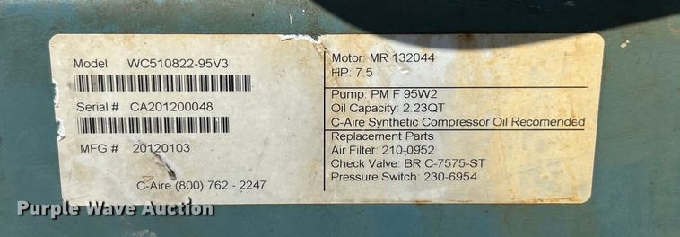image for item ET6622 C-Aire WC510822-95V3 air compressor