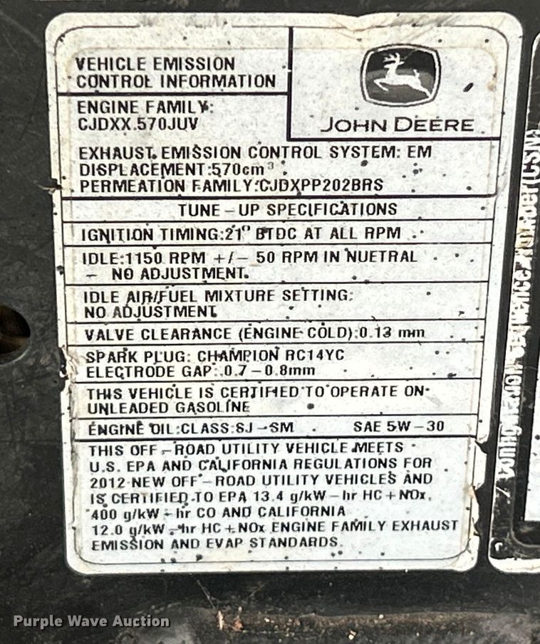 image for item ET6635 2012 John Deere XUV 550 utility vehicle