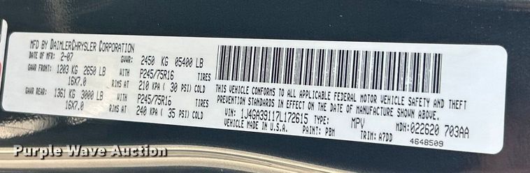 image for item ET6639 2007 Jeep Wrangler SUV