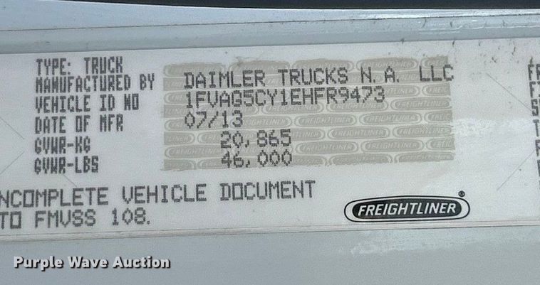 image for item ET6645 2014 Freightliner 108SD refuse truck