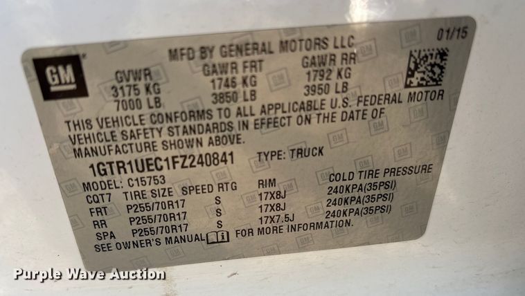 image for item ET7253 2015 GMC Sierra 1500 Double Cab pickup truck