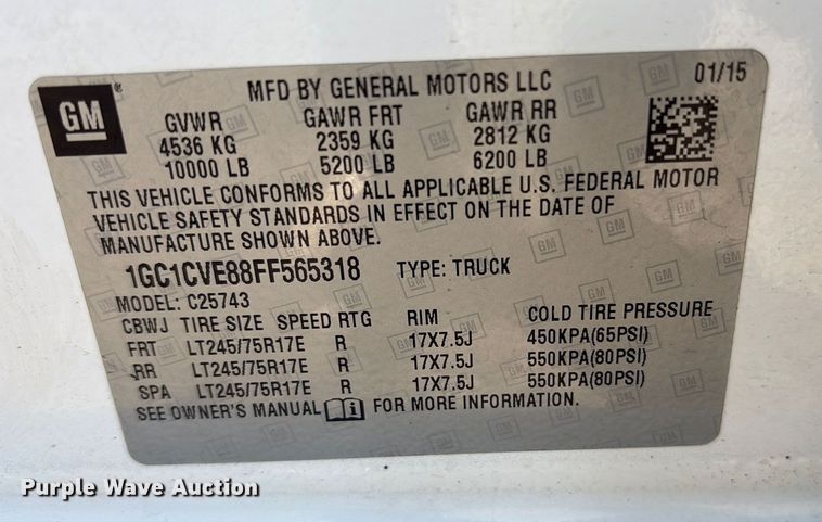 image for item ET7254 2015 Chevrolet Silverado 2500HD Crew Cab pickup truck