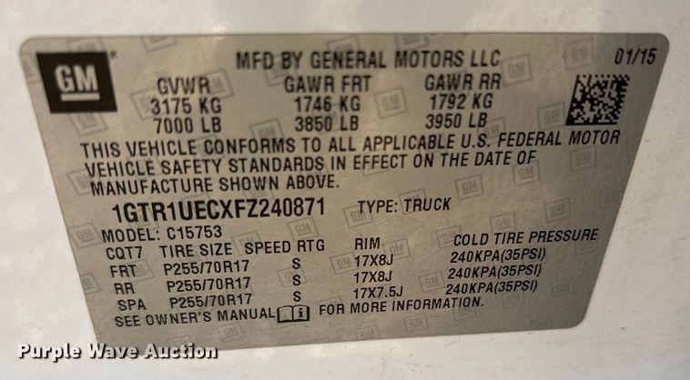 image for item ET7257 2015 GMC Sierra 1500 Double Cab pickup truck